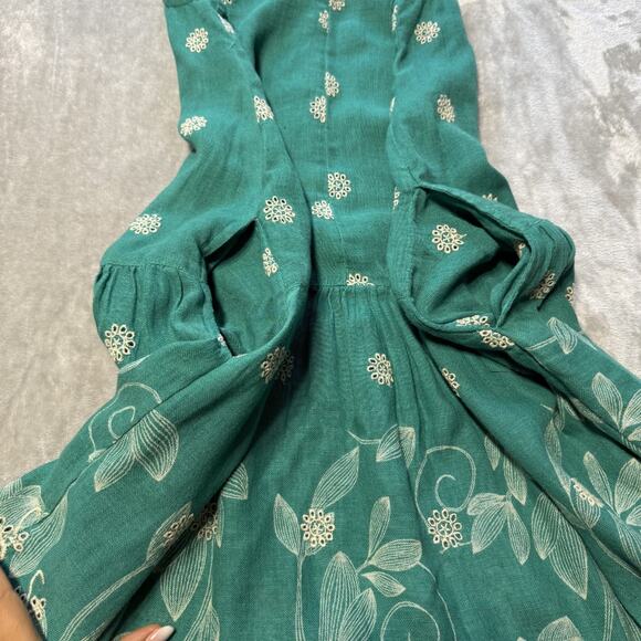 Maeve Dress XS P Green Sleeveless Embroidered Tunic Linen Floral Boho Summer - Picture 9 of 9